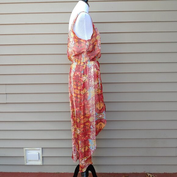 Olsenboye Hi-Lo Maxi Dress Red Snakeskin Print Wrap Sleeveless Scoop Neck - Picture 8 of 11